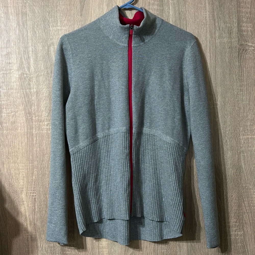 Title Nine Zip Up Sweater Gray Pink Size Large
